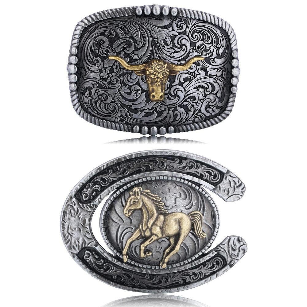 8544 Buckles , Western Cowboy Rodeo Longhorn Bull Horse Buckles, Western